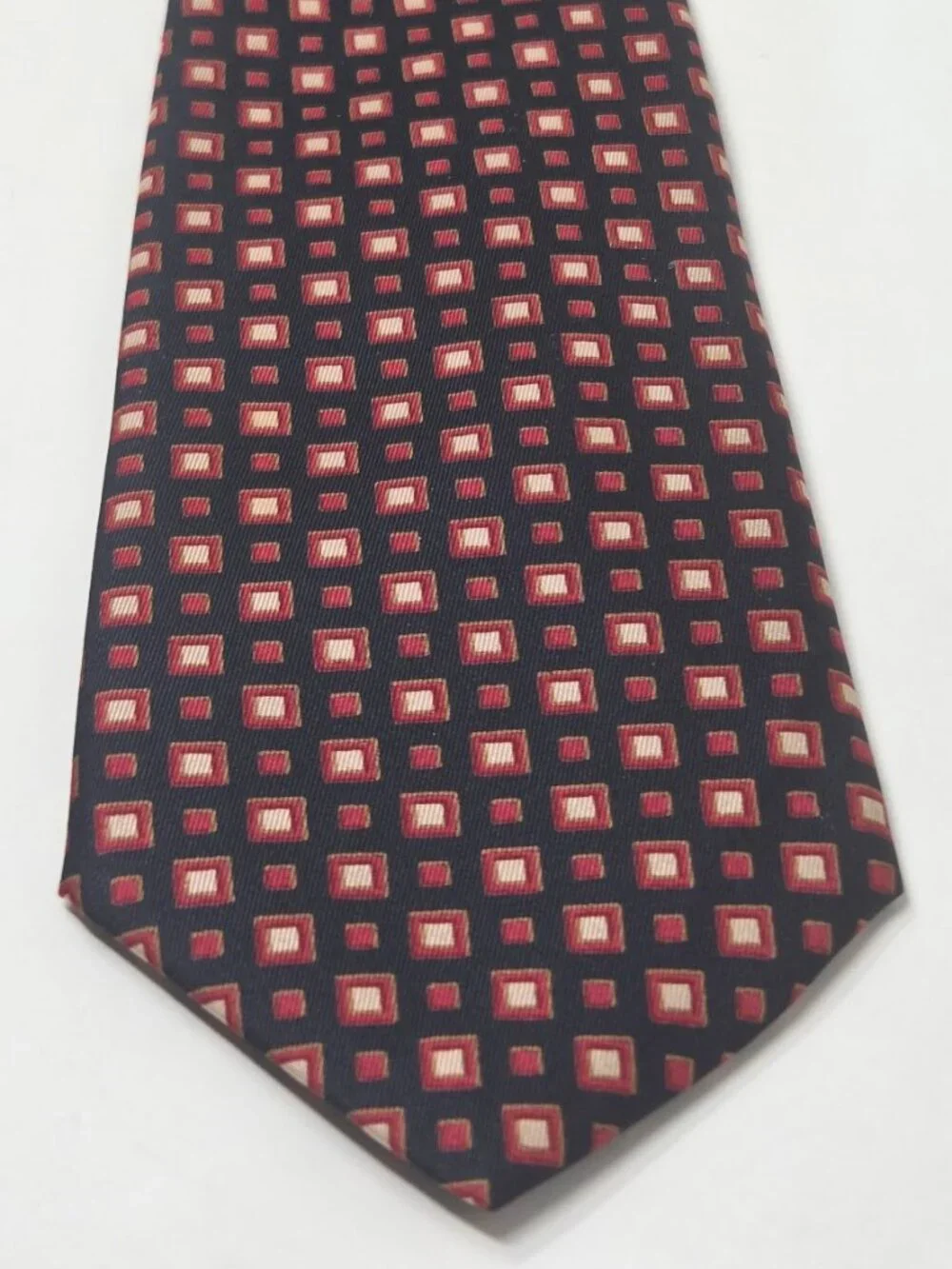 Michelsons Of London 56 In Silk Necktie Navy Red Geometric Square Pattern